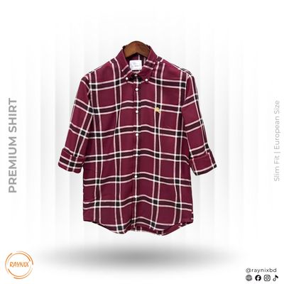 Burberry Men’s Premium Maroon Heritage Plaid Slim-Fit Shirt_img_0