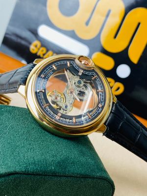 Cartier Ballon Bleu skeleton automatic mechanical watch with a black alligator leather strap_img_1