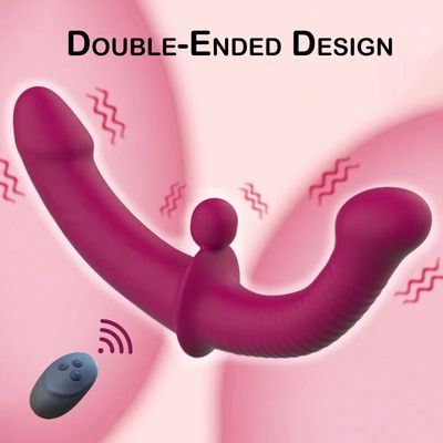 G-Spot Double-Ended Adult Sex Toys with 10 Modes Strapless Strap-on Dildo Vibrator with Remote Control for Women Lesbian Couples_img_0