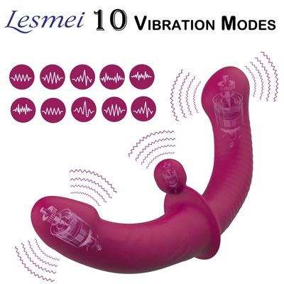 G-Spot Double-Ended Adult Sex Toys with 10 Modes Strapless Strap-on Dildo Vibrator with Remote Control for Women Lesbian Couples_img_3