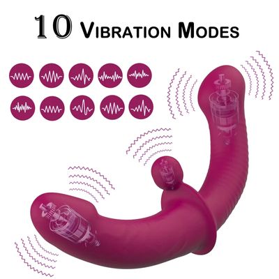 G-Spot Double-Ended Adult Sex Toys with 10 Modes Strapless Strap-on Dildo Vibrator with Remote Control for Women Lesbian Couples_img_5