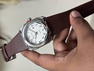 BVLGARI ARABIC GLOSSY CASE BROWN BELT WHITE DIAL_img_0