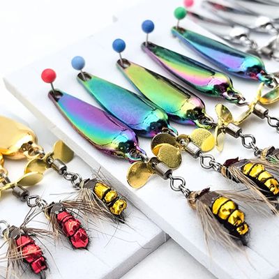 5 pcs 10g Spoon Lure for Fishing - Modified Moth Sequins Fly Sequins Hanging Propeller Fly Hook Poisonous Mosquito Hook Remote Lure Fly Bait Fly Bait_img_0