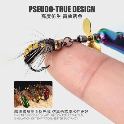 5 pcs 10g Spoon Lure for Fishing - Modified Moth Sequins Fly Sequins Hanging Propeller Fly Hook Poisonous Mosquito Hook Remote Lure Fly Bait Fly Bait_img_2