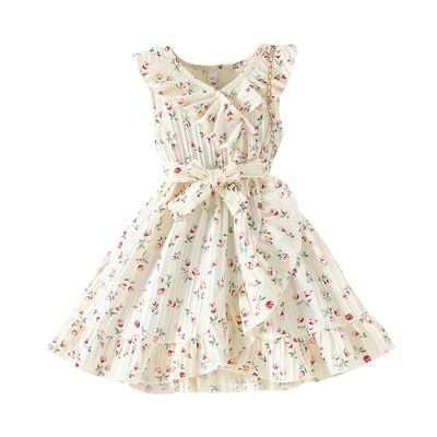 Imported 🌼 Girls’ Summer Beige Floral Dress – Lotus Collar with Belt_img_3
