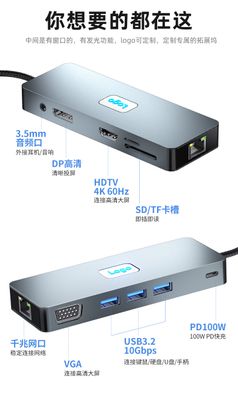 Type-c docking station USB3.2 expander Gigabit port notebook set splitter 11-in-one docking station_img_1
