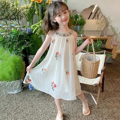 Kids Girls Summer Halter Neck Floral Embroidery Skirt Dress (1-7 Years)_img_1