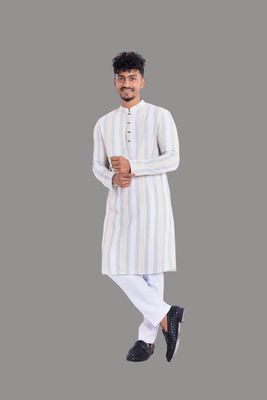Men's Classic Striped Semi-Cotton Khadi Panjabi (PJB-005)_img_2