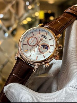 Patek Philippe Brown Belt Rose Gold Case Simple Dial AA Grade_img_0