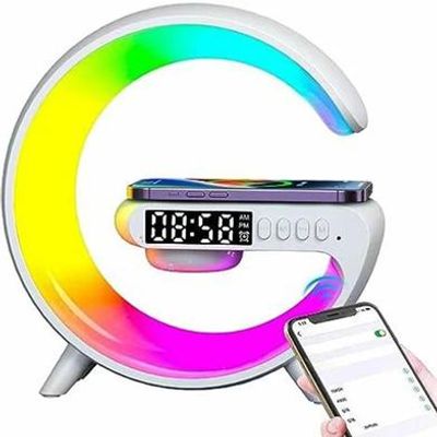 G63 Wireless Bluetooth Speaker LED RGB Light Wireless Charger Intelligent Atmosphere RGB G Shape Bedside Music Clock Smart Speaker_img_3