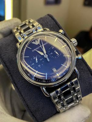 Emporio Armani Oval Glass Blue Dial Slim Silver Case Chain AA Grade_img_0