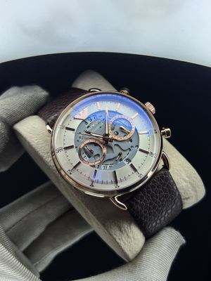 Emporio Armani Macanicco White Dial Rose Gold Case Brown Belt AA Grade_img_0