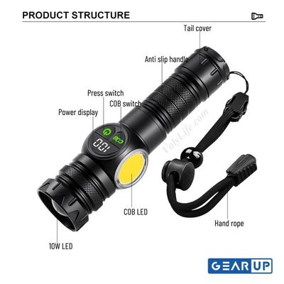 GearUP K60 Rechargeable Flashlight 10W COB + LED Torchlight_img_3