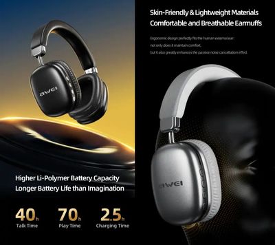 Awei AT7 Bluetooth Wireless Headphone- Black Color_img_1