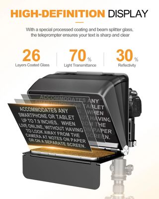 LENSGO TC7 II 7.9" Foldable Portable Teleprompter for Smartphones, Tablets & DSLR Cameras – With Bluetooth Remote & App Control_img_1