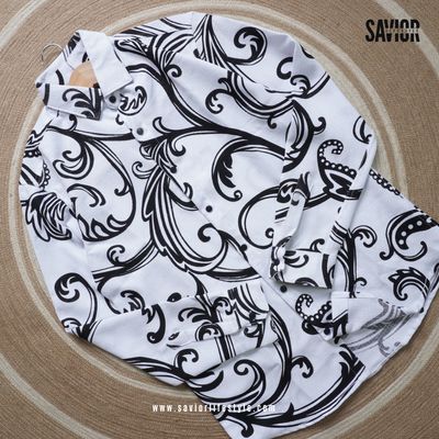 Black White Print - Dobby Fabric Full Sleeve Shirt