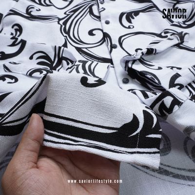 Black White Print - Dobby Fabric Full Sleeve Shirt_img_3