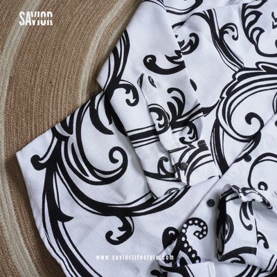 Black White Print - Dobby Fabric Full Sleeve Shirt_img_2