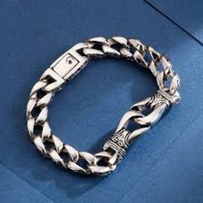 Men's Stainless Steel Polished Silver Heavy Huge Curb Link Chain Bracelet_img_1