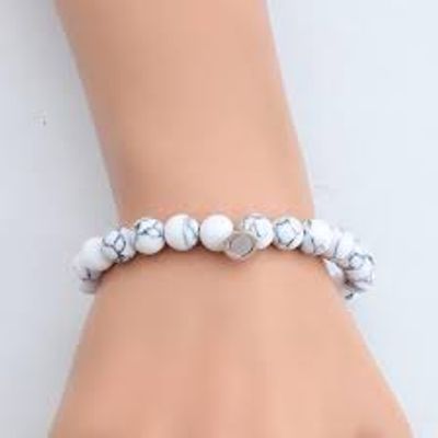 Natural Turquoise Stone Beaded Yoga Bracelet for Women Men Elastic Healing Gemstone Jewelry for Radiation Protection_img_2