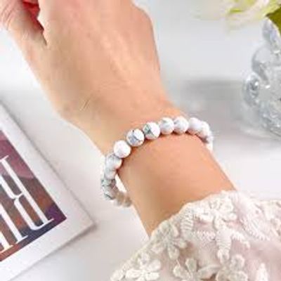 Natural Turquoise Stone Beaded Yoga Bracelet for Women Men Elastic Healing Gemstone Jewelry for Radiation Protection_img_5