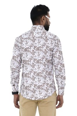Men Casual Full Shirt Beige & Light Grey Floral Print Cotton Shirt | Slim-Fit | Long Sleeve | Palli_img_2