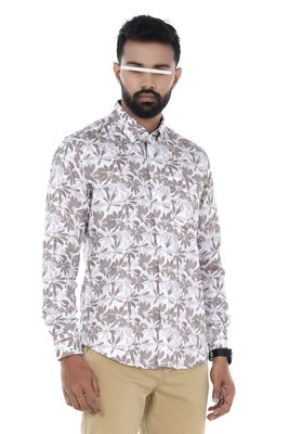 Men Casual Full Shirt Beige & Light Grey Floral Print Cotton Shirt | Slim-Fit | Long Sleeve | Palli_img_0