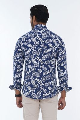 Men Casual Full Shirt Navy Blue & White Floral Print Slim-Fi | 100% Cotton| Long Sleeve | Palli_img_1