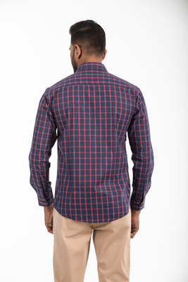 Slim Fit Navy & Red Plaid Cotton Men Casual Full Shirt | Palli_img_1