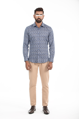 Men Casual Full Shirt Stylish Slim Fit Navy Printed Cotton | Palli_img_2