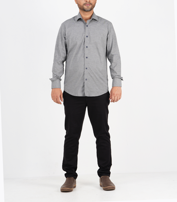 Men Casual Full Shirt Sleek Fit Grey Micro - Print Cotton | Palli_img_2