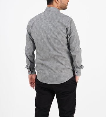 Men Casual Full Shirt Sleek Fit Grey Micro - Print Cotton | Palli_img_1