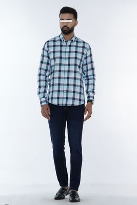 Men Casual Full Shirt Fresh & Modern: Slim Fit Light Blue Check Cotton_img_3