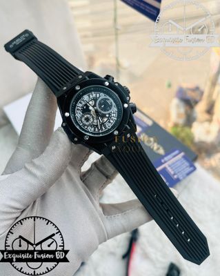 Hublot Full Black Chronograph Silicone Belt Watch (AA Grade)_img_0