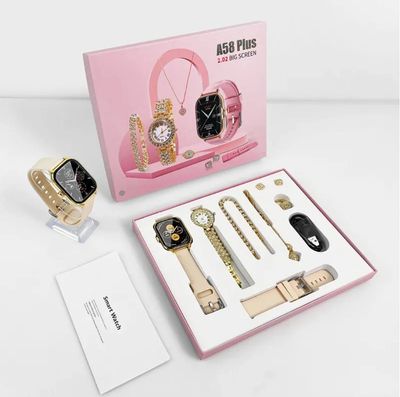 A58 Plus Smartwatch 2.02 Inch Big Screen A58+ 8 in 1 kit Ladies Gold Watch Smart Watch With Jewelry For Women_img_2