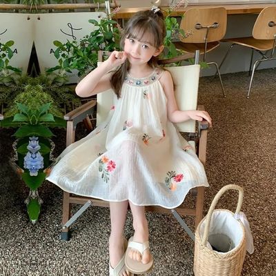 Kids Girls Summer Halter Neck Floral Embroidery Skirt Dress (1-7 Years)_img_0