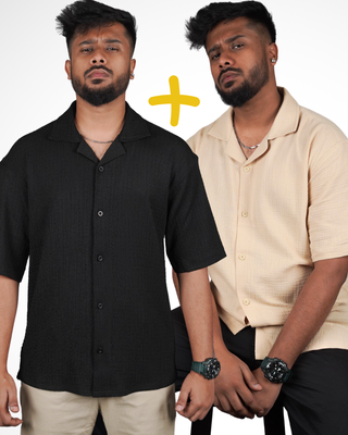 Combo- Obsidian Black + Sahara Beige Cuban Shirts_img_0