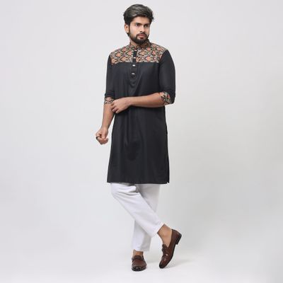 XL - 44 Black Chest Contrast Panjabi 499tk_img_0