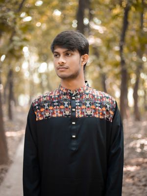 XL - 44 Black Chest Contrast Panjabi 499tk_img_2
