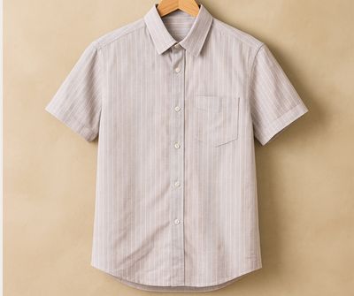 H&M Half Sleeve Shirt - White Stripes on Light Beige_img_0