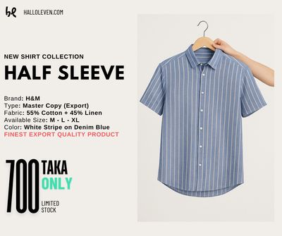 H&M Half Sleeve Shirt - White Stripes on Denim Blue Color_img_1