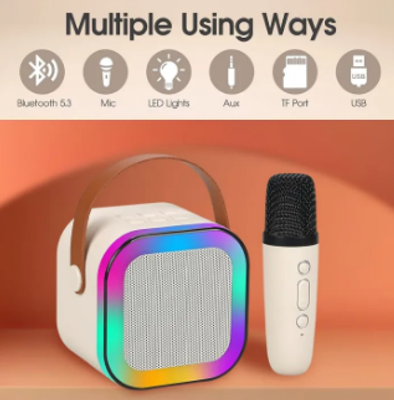 K12 Karaoke Machine Portable Bluetooth 5.3 PA Speaker With 1 Wireless Microphones Home Family Singing Children's Gifts_img_1