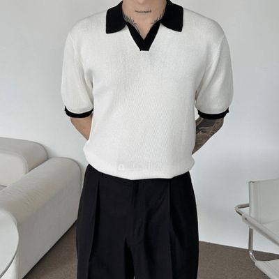 Old Money Stripped V-Neck Polo_img_0