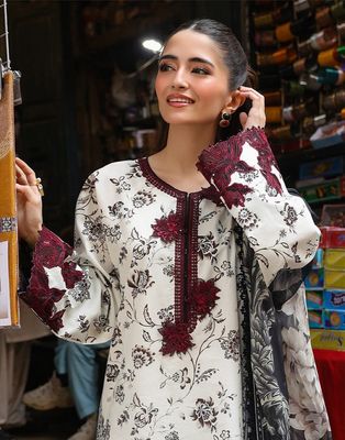 Noir Petals - Black & Maroon Digital Print Dress_img_0