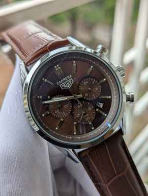 Tag Belt Three Chrono Brown Belt Silver Case Brown Dial_img_1