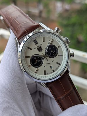 Tag Two Chrono Belt Brown White Dial Silver Case Black Sub_img_1
