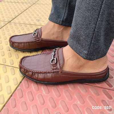 Cow Leather Crocodile Dice leather moccasin half Shoe for Men’s - 303_img_1