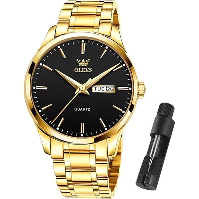 OLEVS 6898 Men’s Water-Resistant Steel Strap Quartz Watch