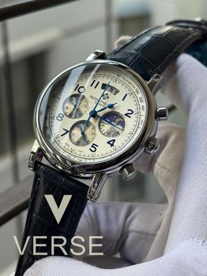 Patek black belt simple white dial silver case_img_0