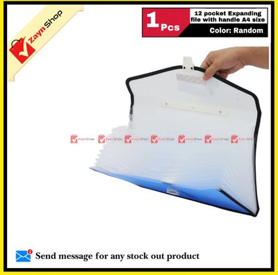 Expanding Pocket File with Handle 12 Pockets A4 Size Random Color 1 Pcs_img_1